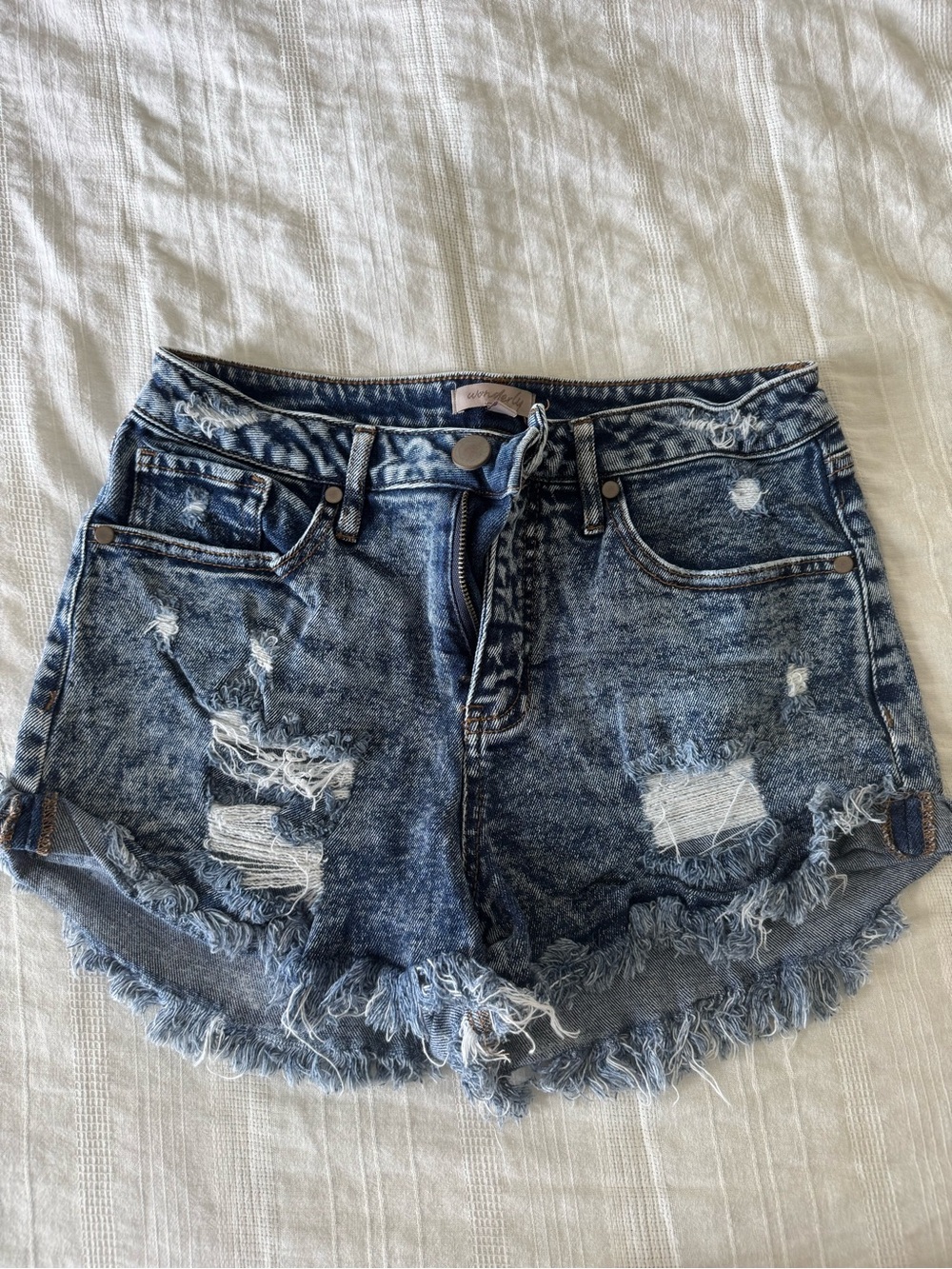 Wonderly Distressed Acid Wash Blue Jean Shorts